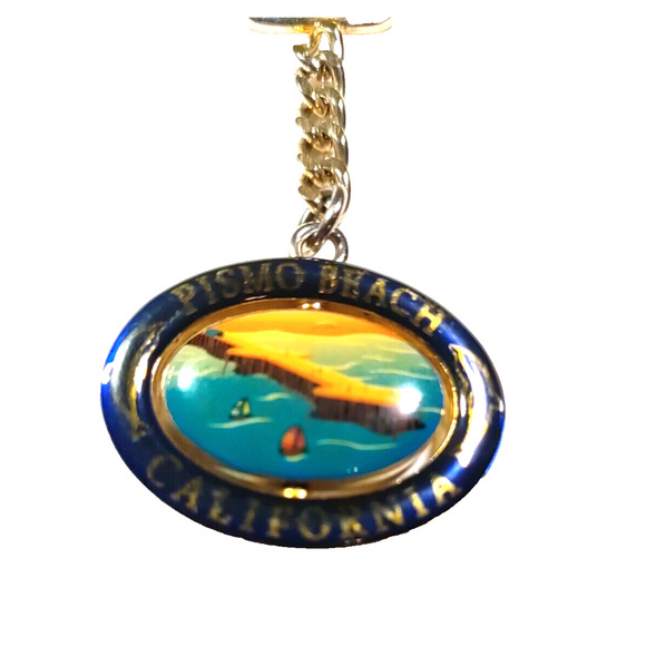 Pismo Beach California Spinner Keychain Metal Gold Tone - Picture 4 of 6